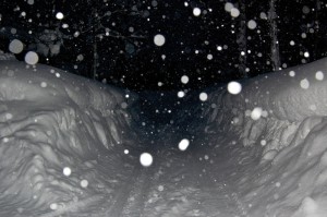 Snowy road in Lower Village Hirafu